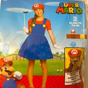 Mario costume with hat and mustache on a stick